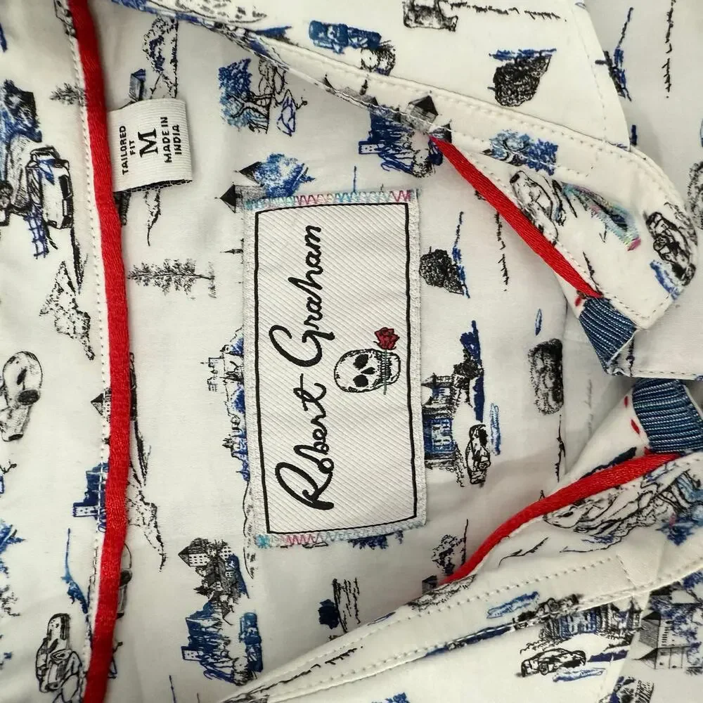 Robert Graham Button Front Short Sleeve Shirt THROTTLE Classic Car  Print M